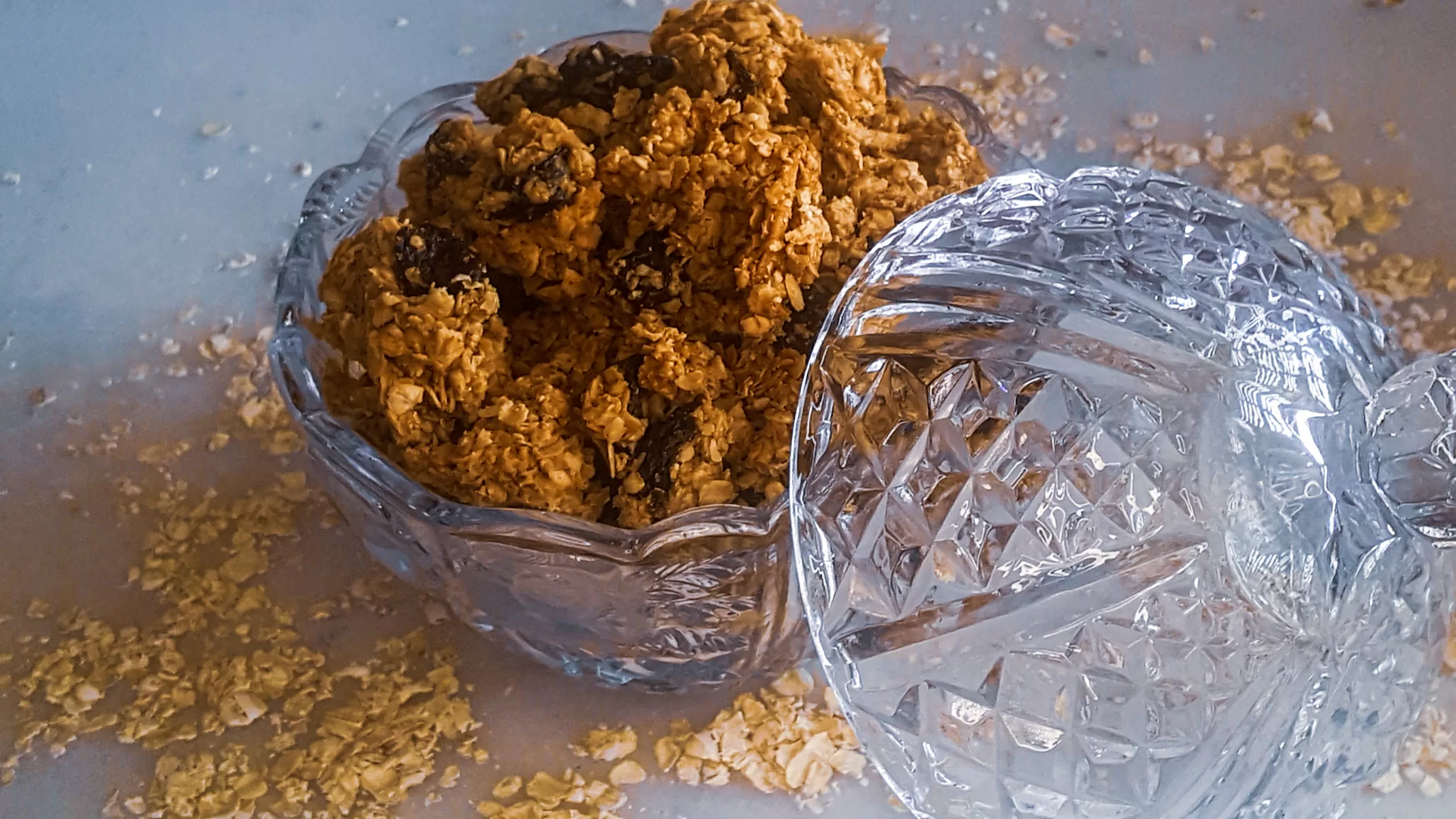Peanut butter cherry granola in a bowl.