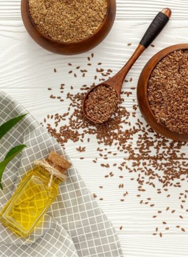 Flaxseeds Or Linseeds In A Bowl With Olive Oil