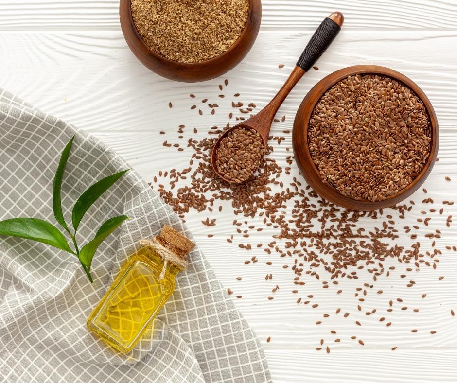 Flaxseeds Or Linseeds In A Bowl With Olive Oil