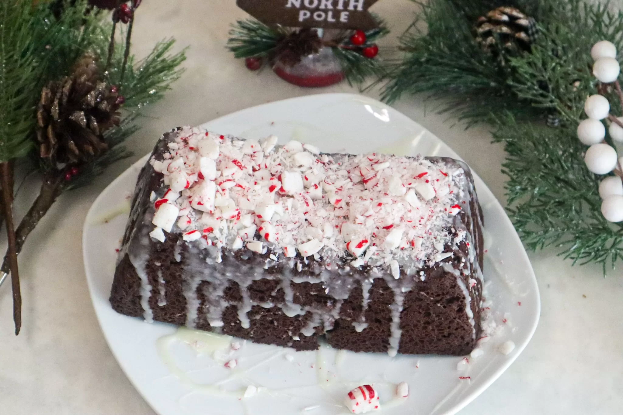 Keto chocolate peppermint cake on a plate.