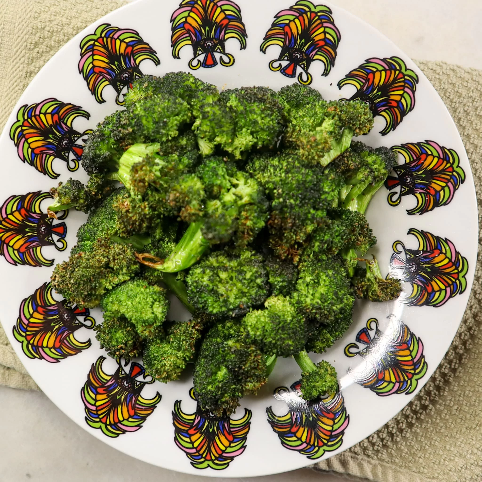 Air fryer broccoli in a serving bowl.