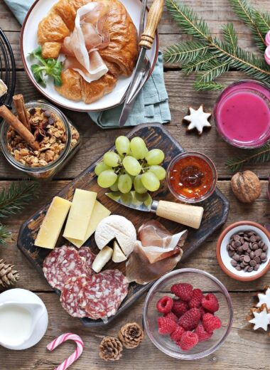 Christmas breakfast spread.