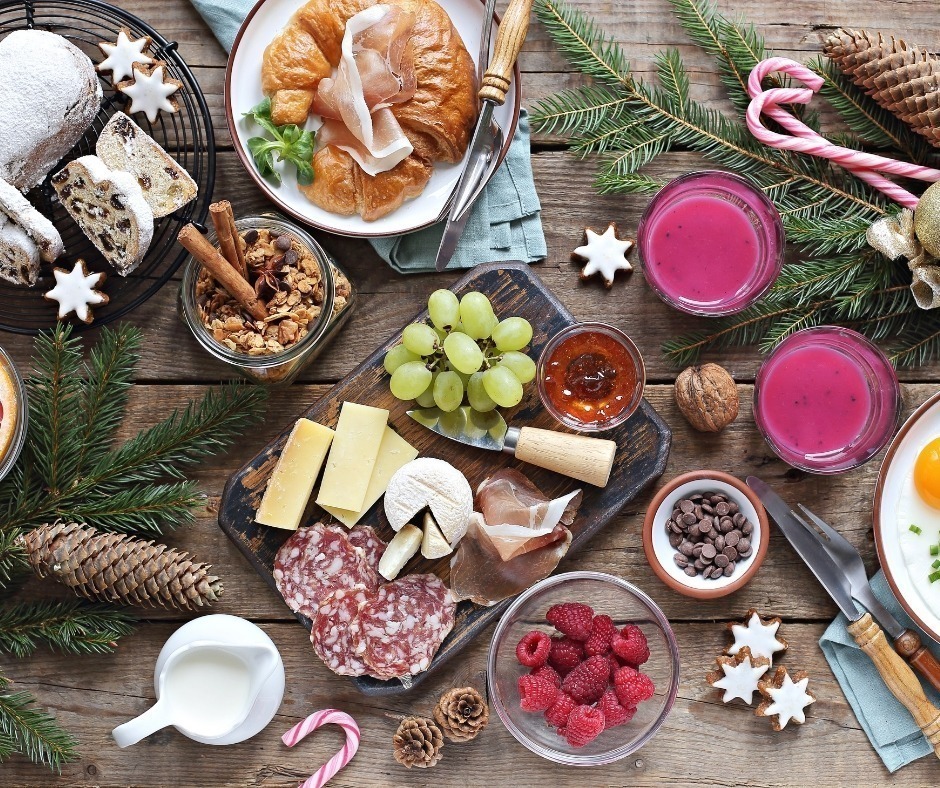 Christmas breakfast spread.