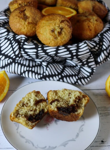 Fig jam orange muffins with fresh oranges.
