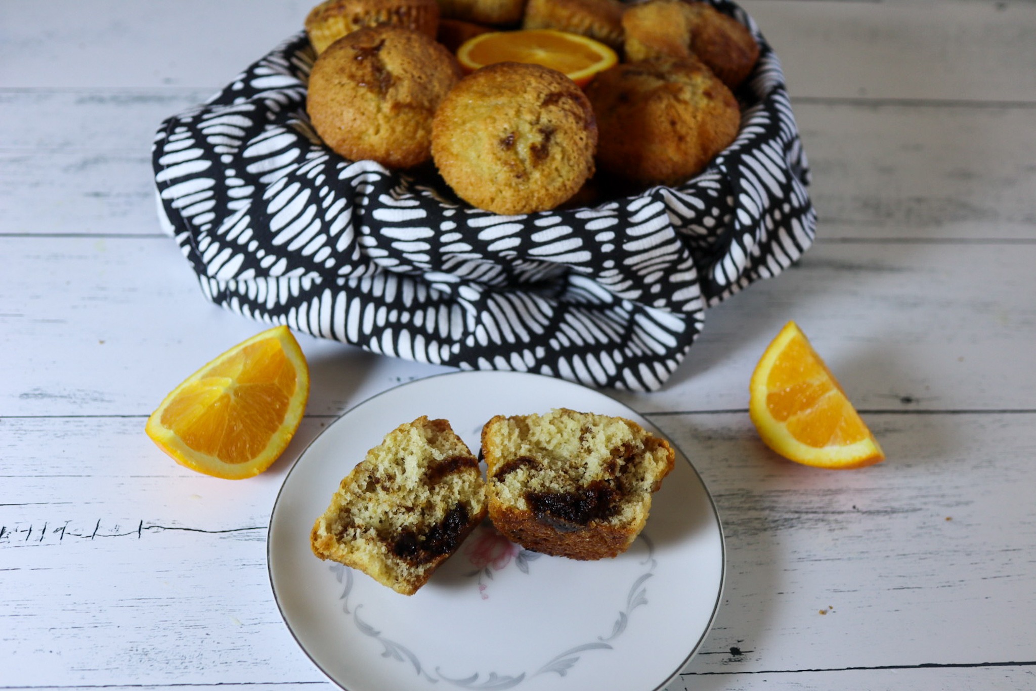 Fig jam orange muffins with fresh oranges.